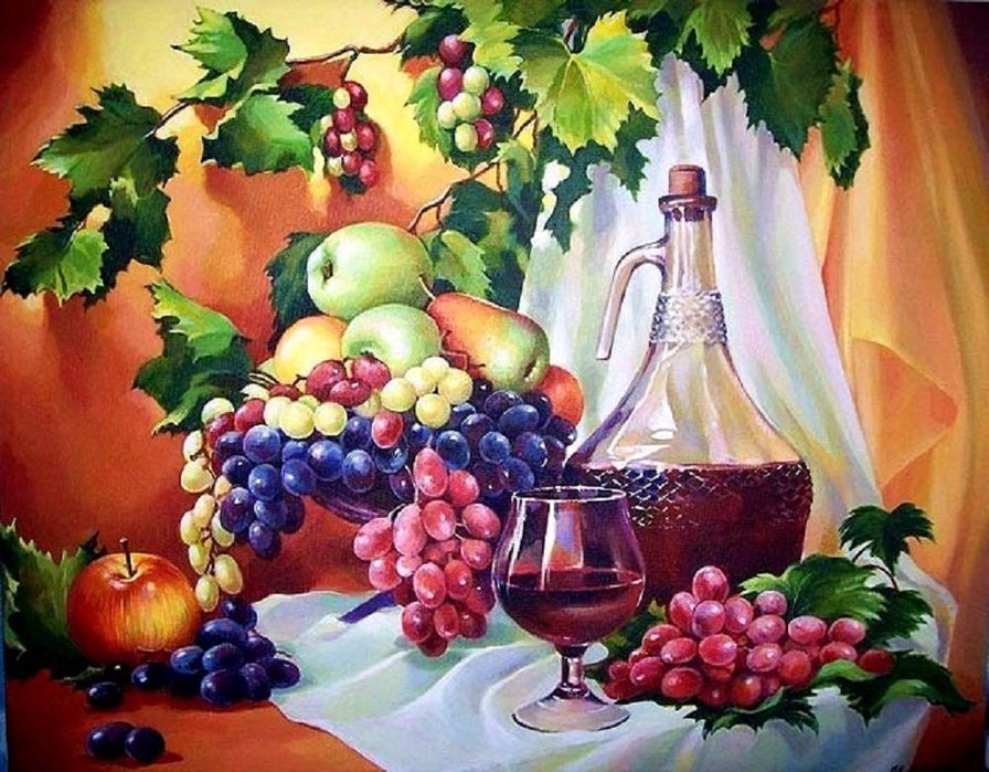 натюрморт для кухни - фрукты, вино - оригинал