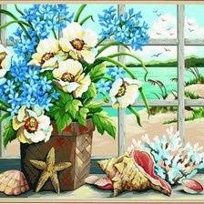 Оригинал схемы вышивки «цветы на окне» (№399099)