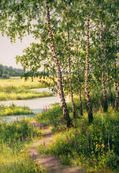 Пейзаж, березы, река - пейзаж, река, березы - оригинал