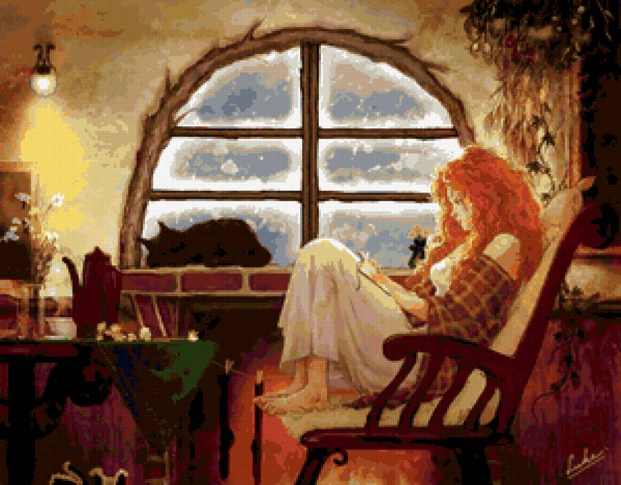 Девушка читает - окно, книга, уют, девушка - предпросмотр