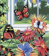 Оригинал схемы вышивки «бабочки на цветах» (№399740)