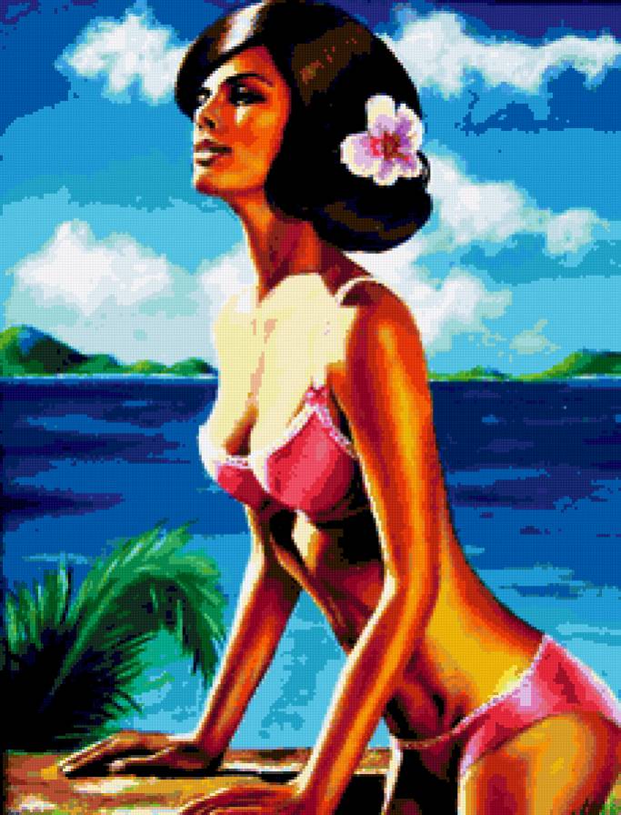 На отдыхе - девушка, море, пейзаж - предпросмотр