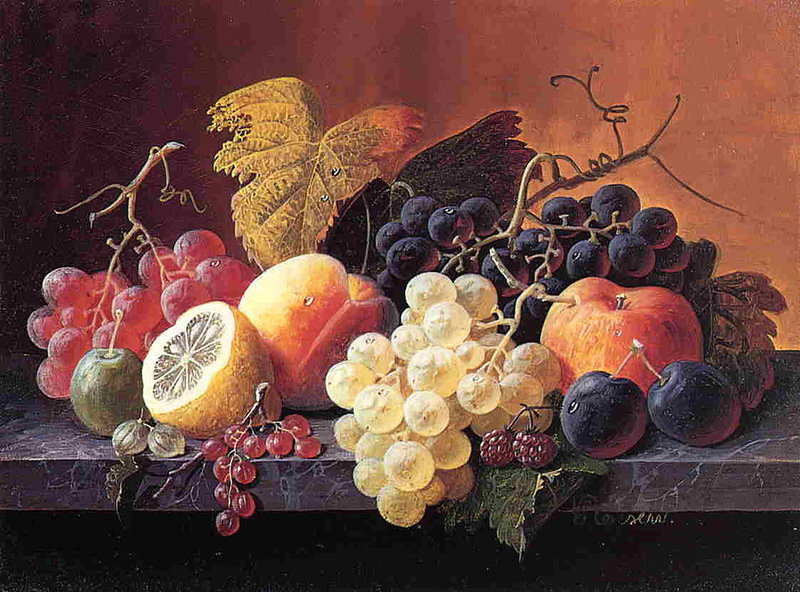 натюрморт с фруктами - фрукты, виноград, натюрморт, картина - оригинал