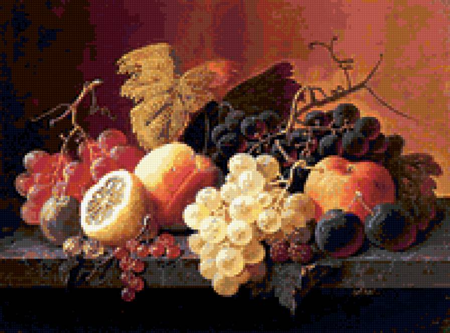 натюрморт с фруктами - натюрморт, фрукты, картина, виноград - предпросмотр