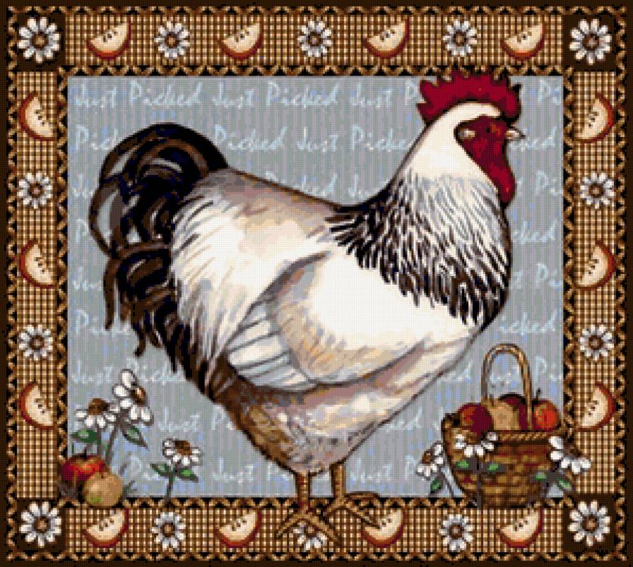 петушок - корзина, петух, яблоки - предпросмотр