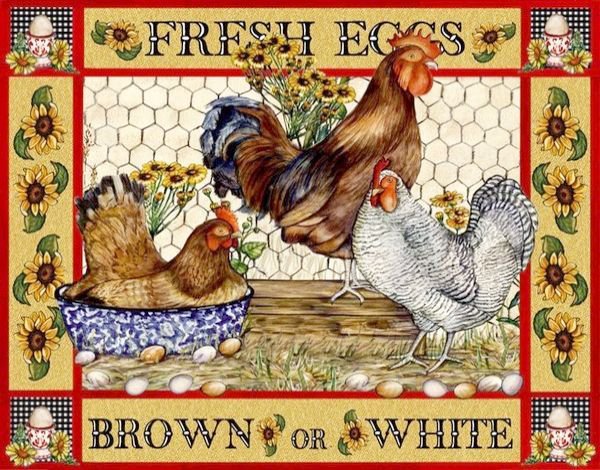 птичий двор - подсолнухи, корзина, куры, петух - оригинал