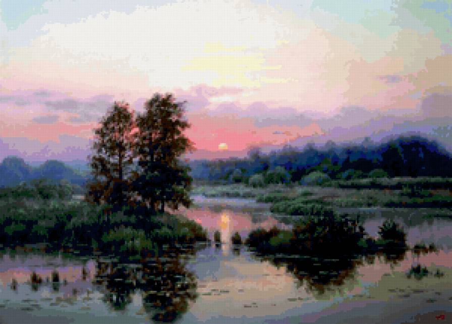 Закат на озере - закат, озеро, пейзаж - предпросмотр