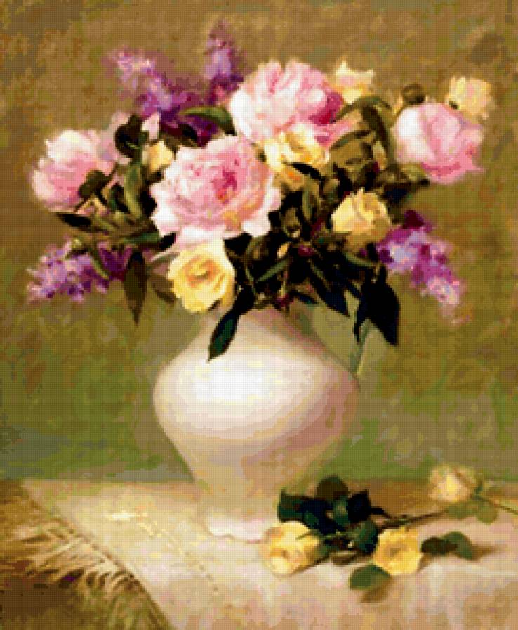 Ваза с цветами - цветы, букет, ваза, розы - предпросмотр