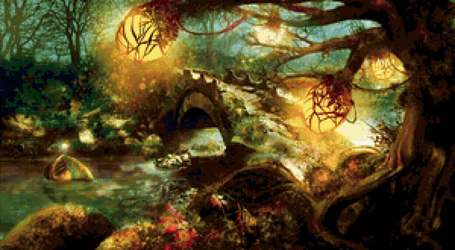 Сказочный мостик - сказка, фэнтэзи, река, лес, мост - предпросмотр