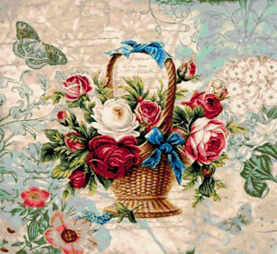 корзина с цветами - цветы, розы, корзина - предпросмотр