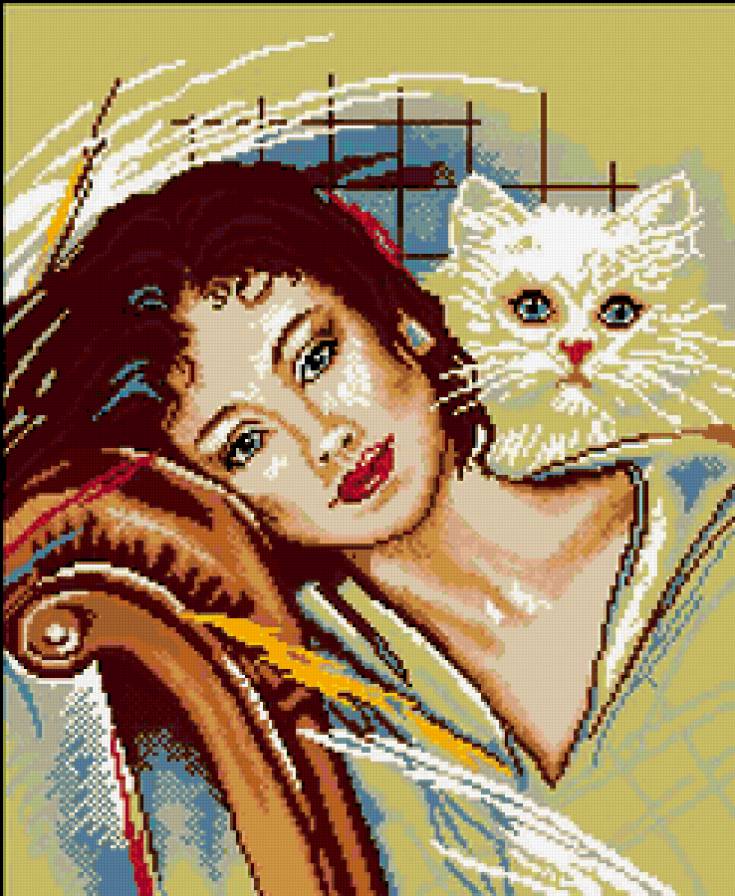 женщина с кошкой - женщина, кошка - предпросмотр