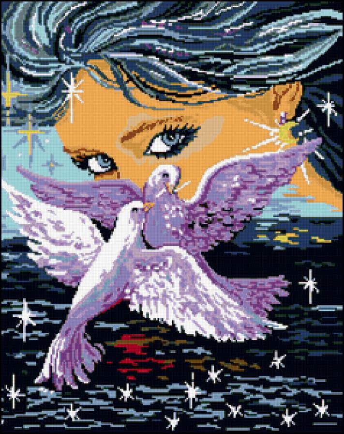 женщина и голуби - море, голуби, женщина - предпросмотр