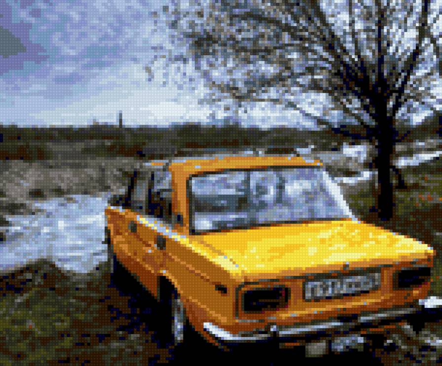 Жёлтые жигули - жигули, пейзаж с машиной, машина - предпросмотр