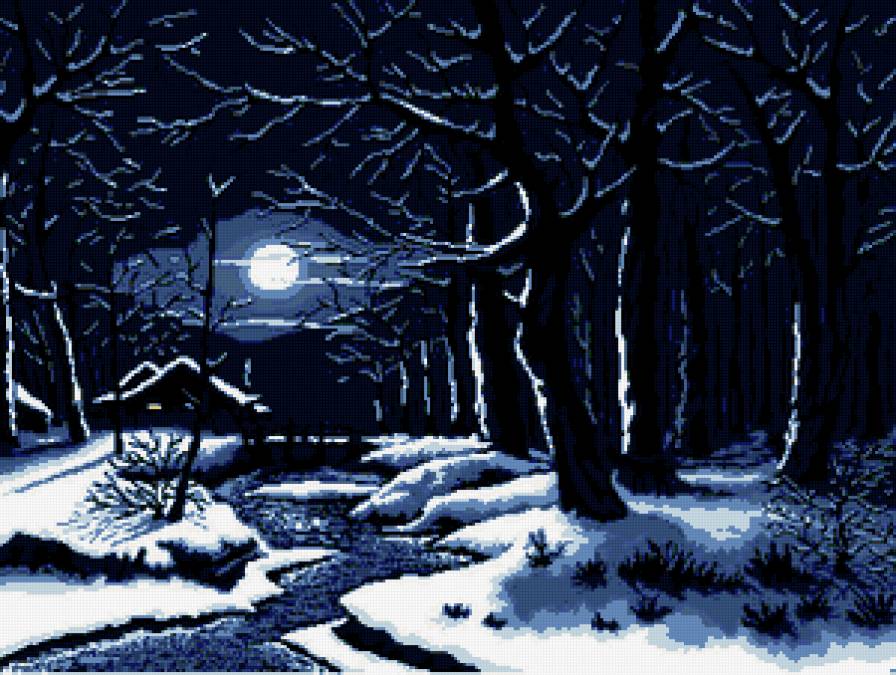зимняя ночь - ночь, зима, лес.луна - предпросмотр