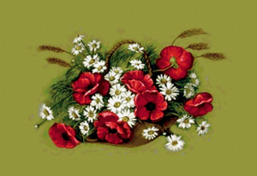 букет полевых цветов - ромашки, букет, корзина, маки - предпросмотр