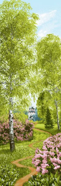 дорога к храму - храм, березы, цветы, тропинка, лето - оригинал