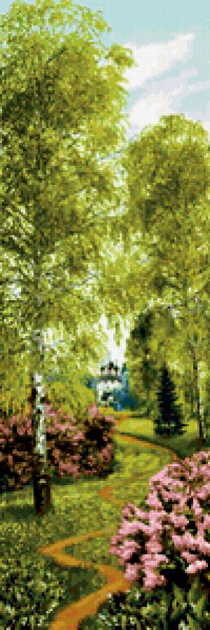 дорога к храму - цветы, лето, храм, тропинка, березы - предпросмотр