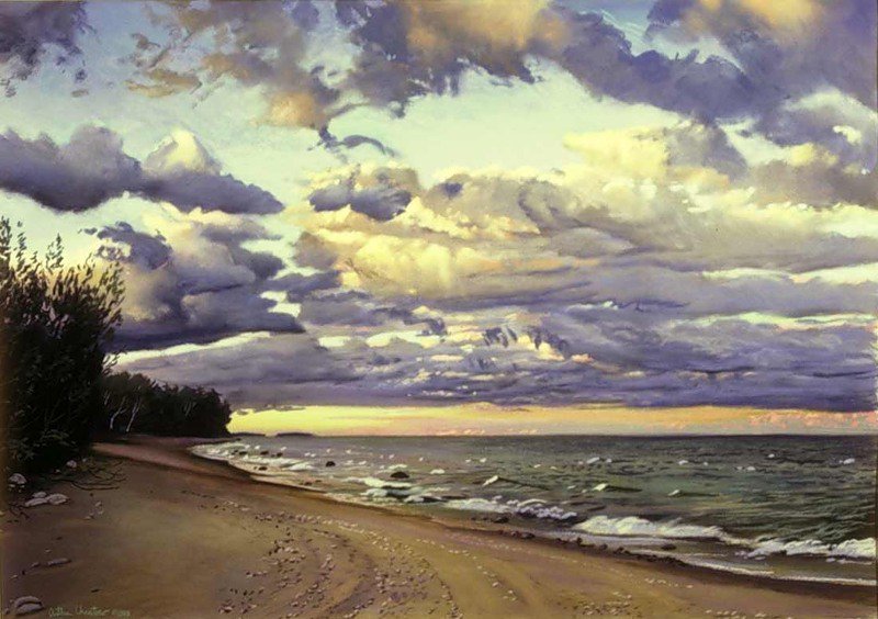 №401394 - живопись, пейзаж, природа, море, берег, облака - оригинал