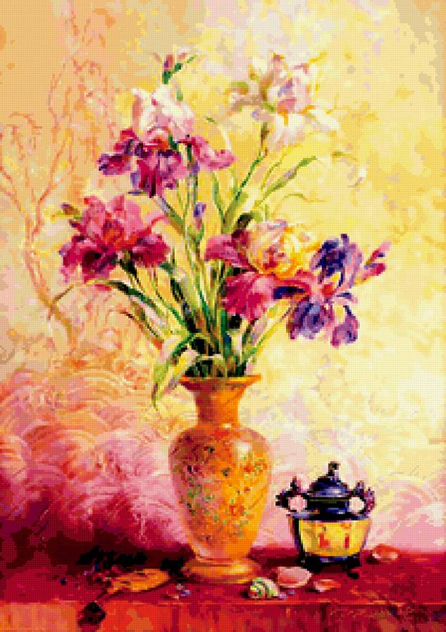 ирисы - цветы, живопись, картина, букет - предпросмотр