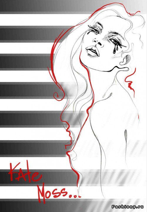 Кейт Мосс - монохром, девушка - оригинал