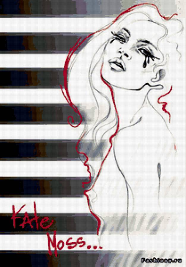 Кейт Мосс - девушка, монохром - предпросмотр