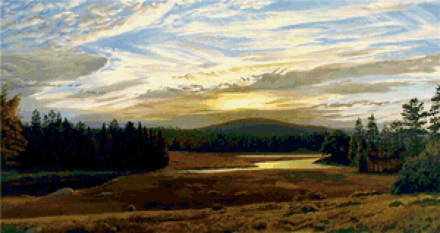 картина - пейзаж, лето, речка - предпросмотр