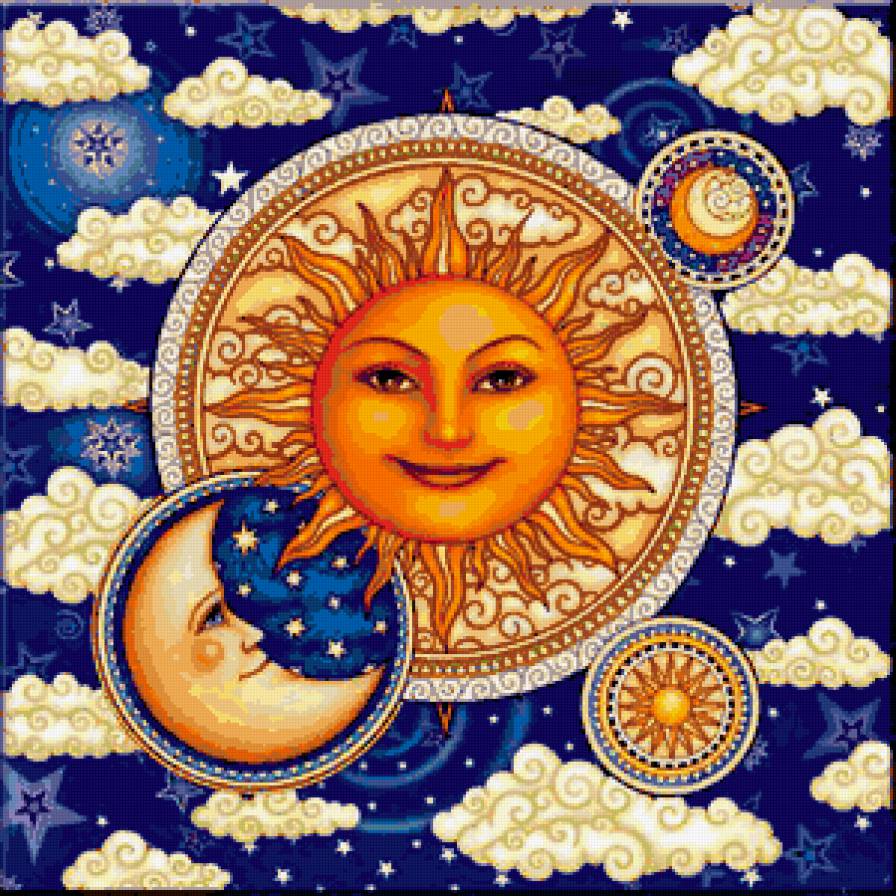 для подушки - подушка, солнце, месяц - предпросмотр