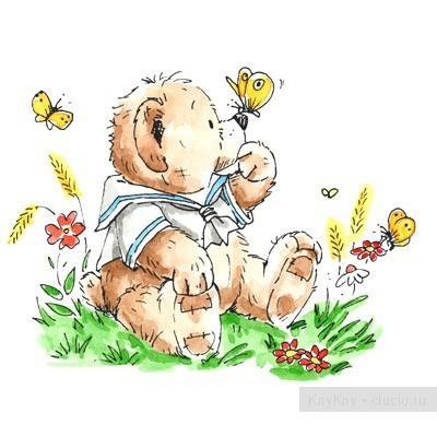 №401802 - медвежонок, детям, цветы, бабочка, в детскую, для детей, мишка - оригинал
