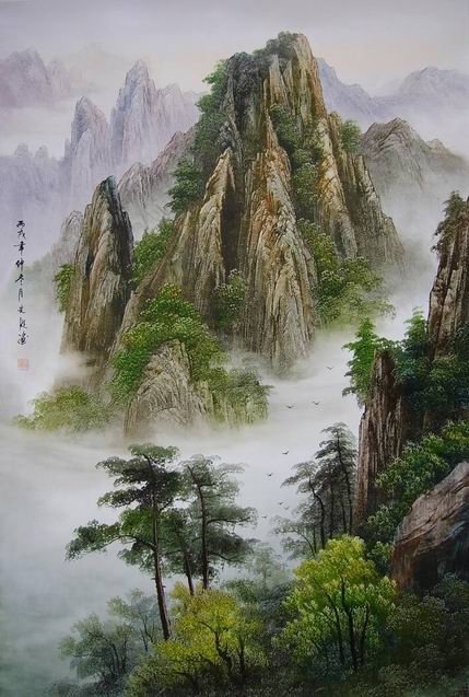 пейзаж - пейзаж, китай, деревья, скалы, туман - оригинал