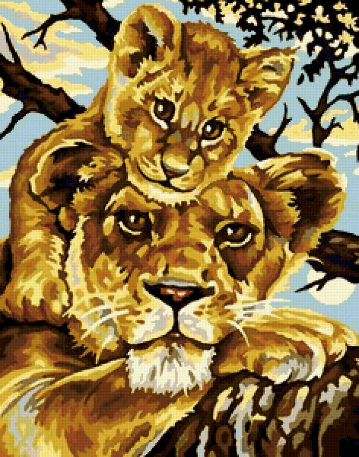 лев и малыш - львы - предпросмотр