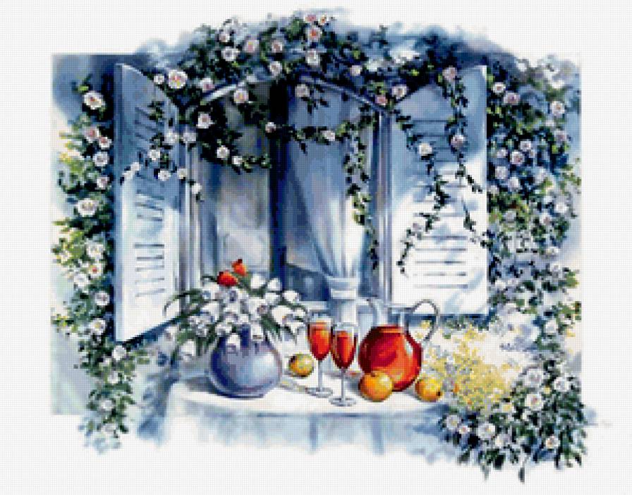 летний пейзаж - цветы, окно, лето, природа - предпросмотр