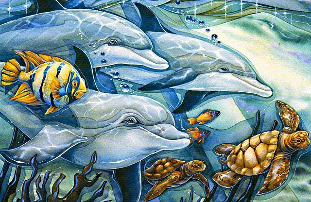 дельфины - дельфины, глубины, рыбы, море - оригинал