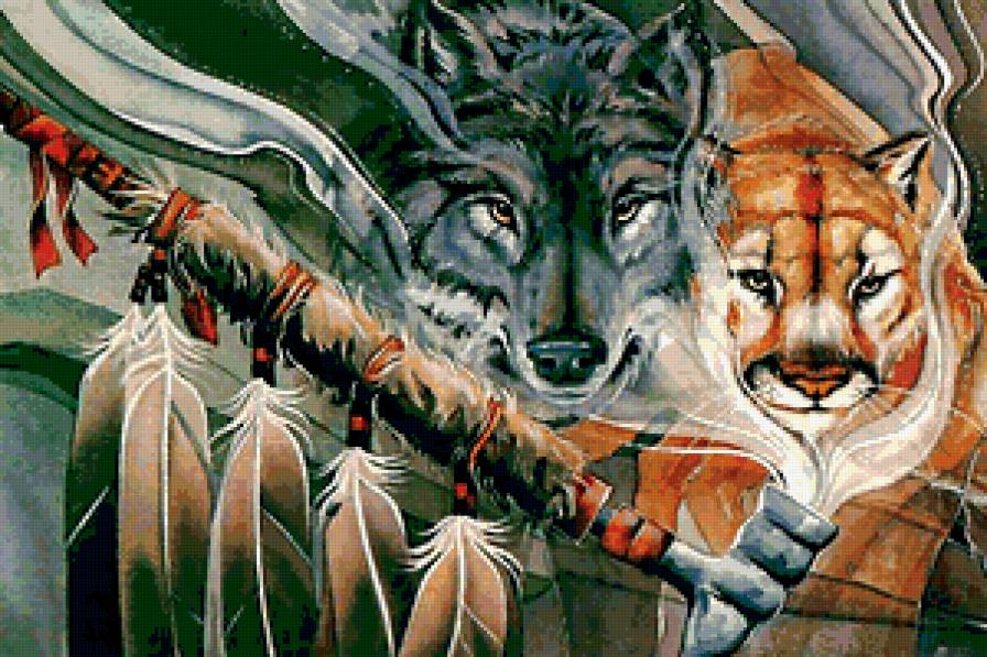 тотем - зверь, тотем, пума, индейский, волк - предпросмотр