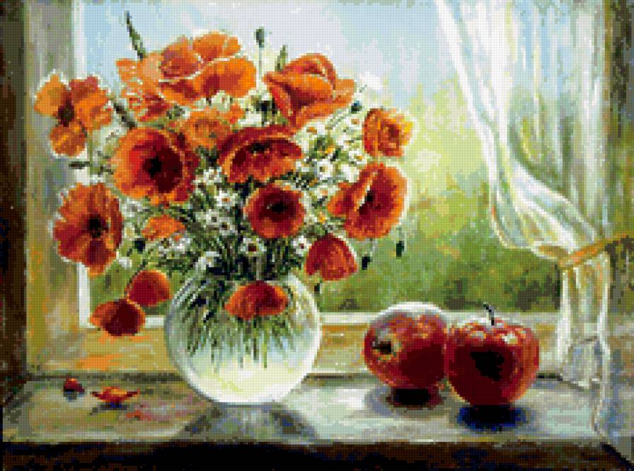 Букет - букет маки окно - предпросмотр