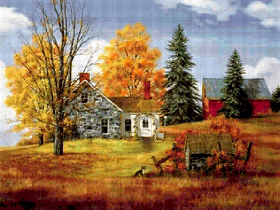 Осень в деревне - осень, пейзаж, дом, времена года, село - предпросмотр