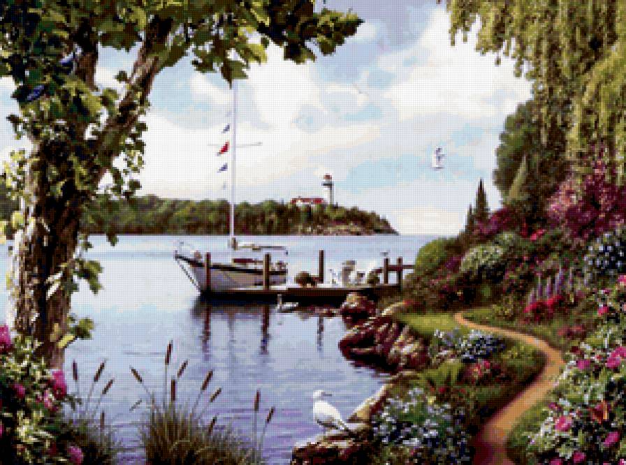 Причал - берег, пейзаж, река, корабль - предпросмотр