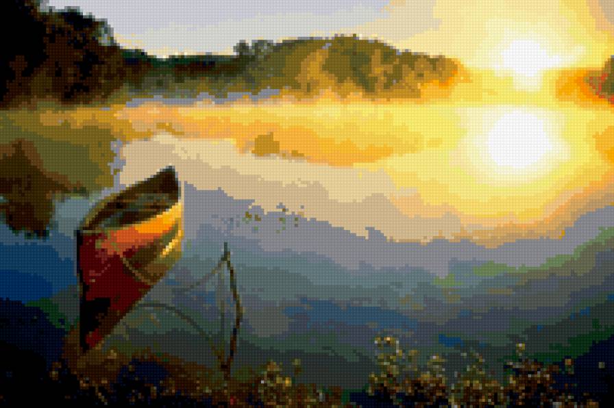 рассвет на реке - пейзаж - предпросмотр