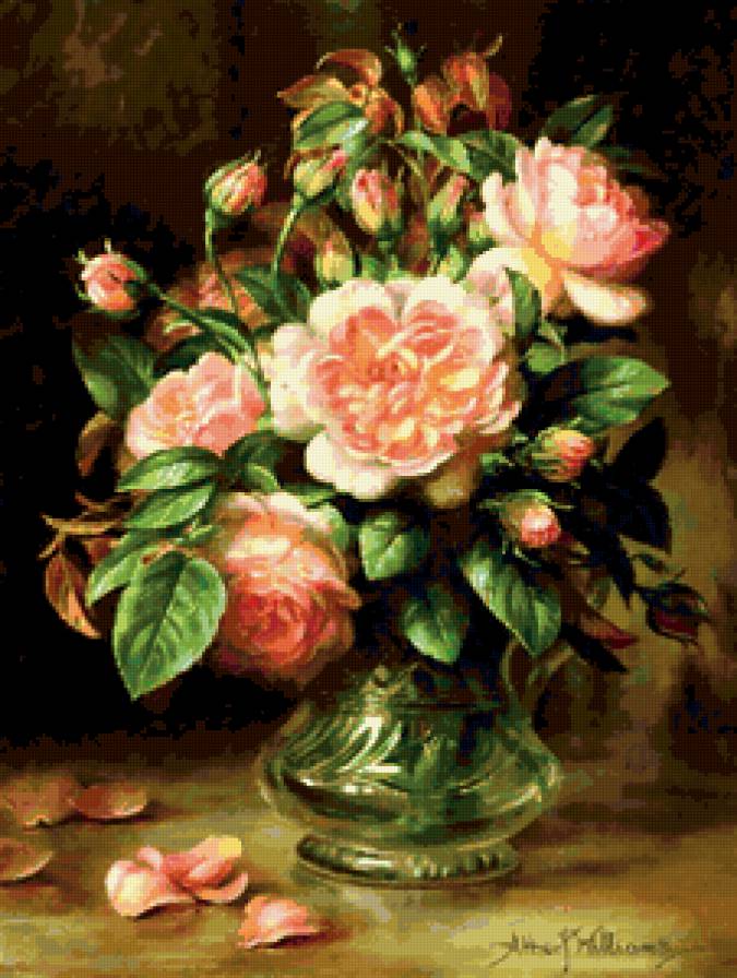 №405145 - натюрморт, букет, живопись, albert williams, цветы - предпросмотр