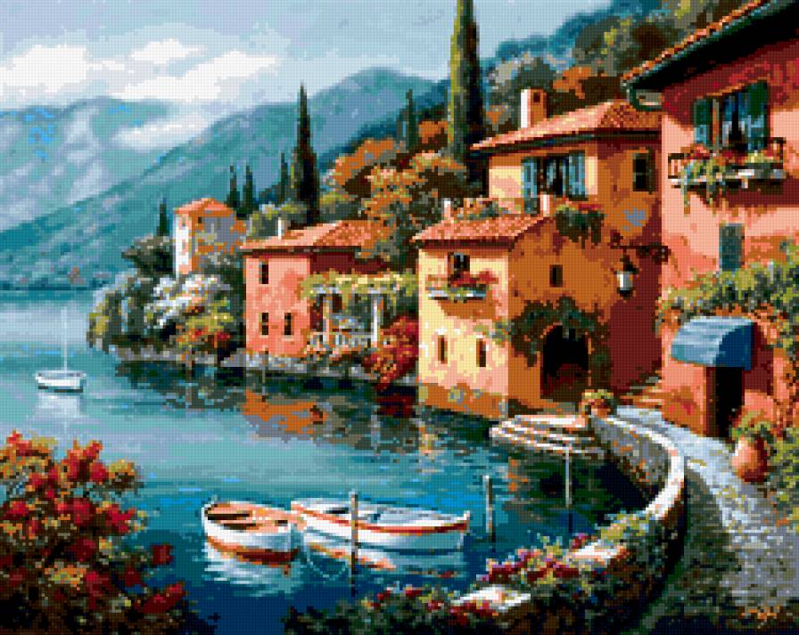 №405166 - берег, городок, лодки - предпросмотр