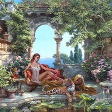 Схема вышивки «девушка и леопард»