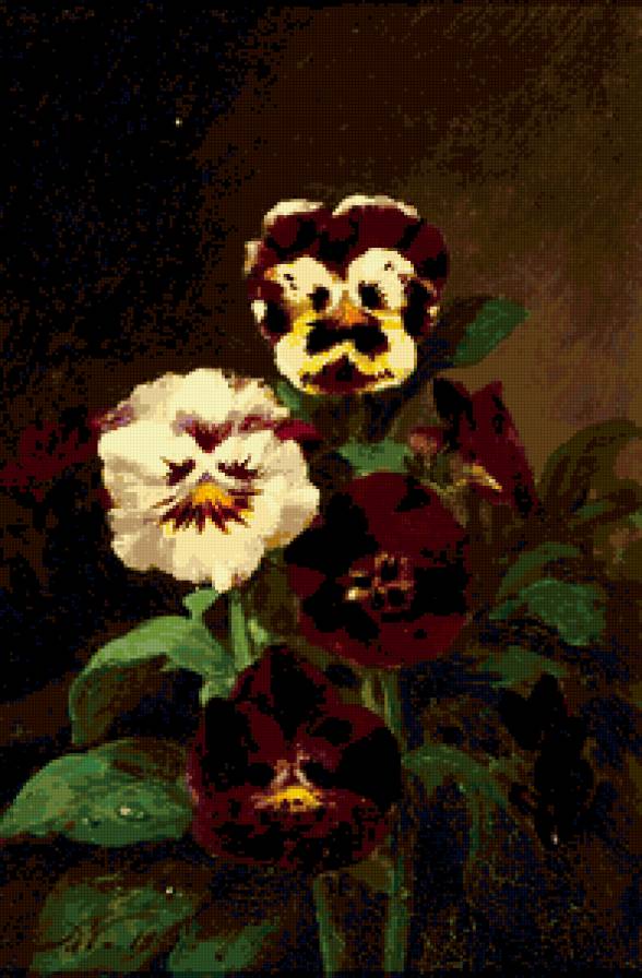 №405811 - натюрморт, цветы, фиалки, живопись - предпросмотр