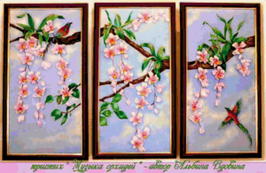 триптих ветка сакуры - ветка, сакура, триптих - предпросмотр