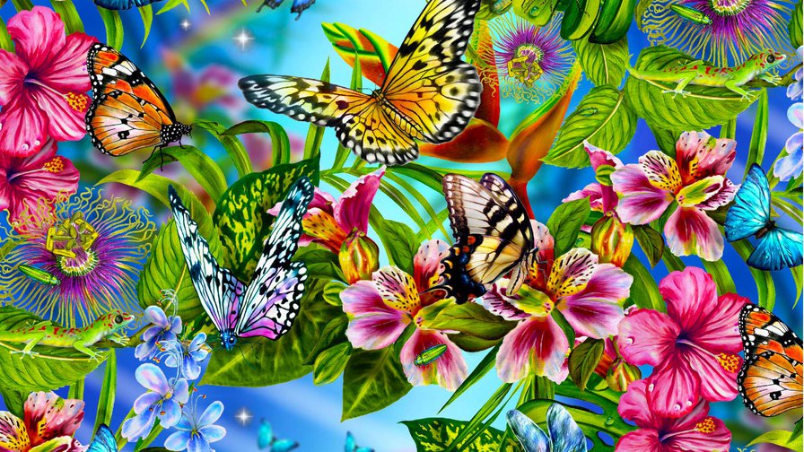 Натюрморт, цветы, бабочки - бабочки, цветы, натюрморт - оригинал