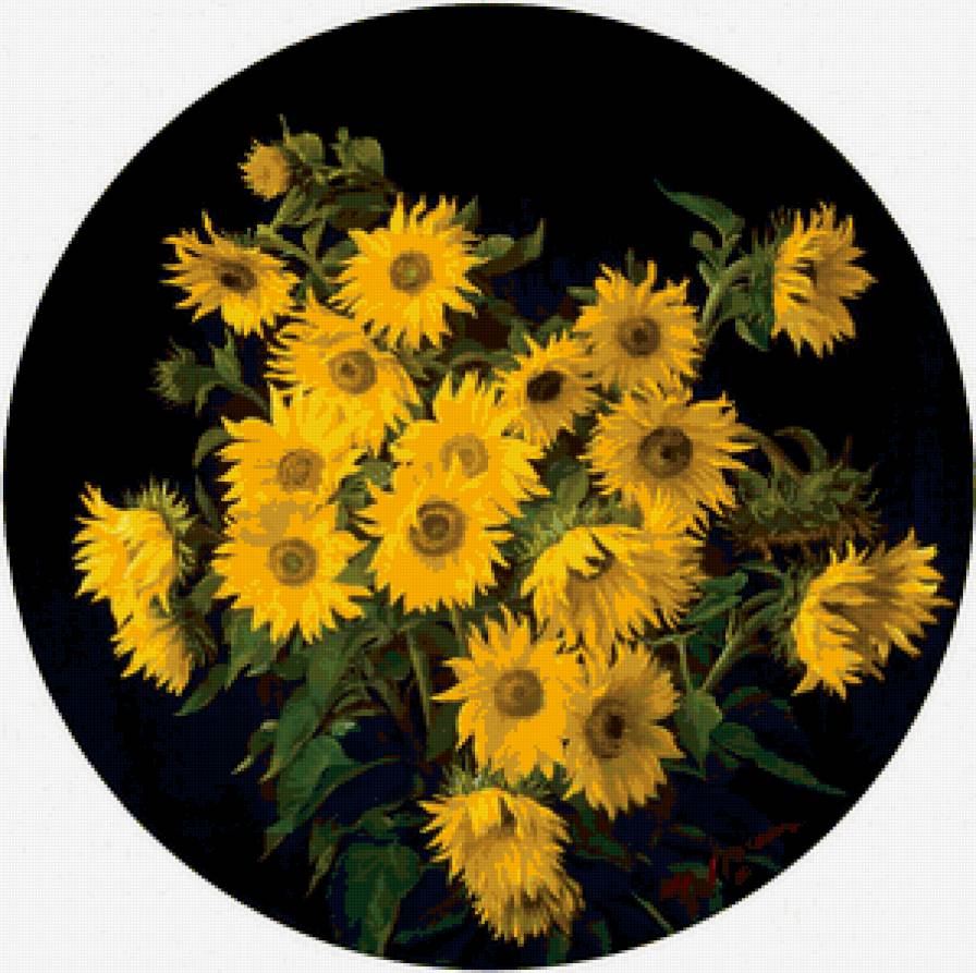 подсолнухи - подушка, букет, цветы, подсолнухи, живопись - предпросмотр