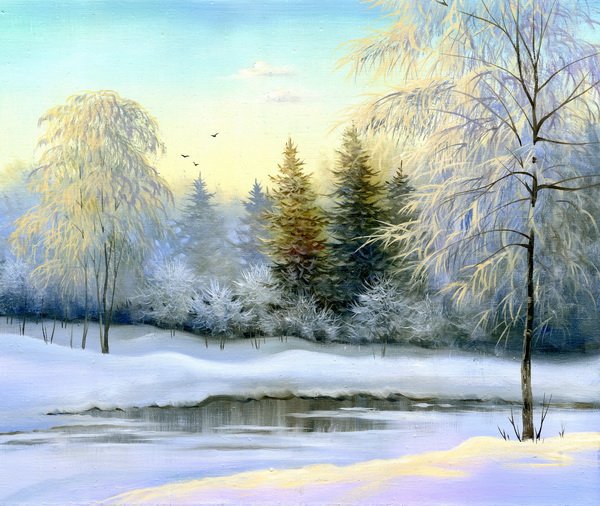 картина - речка., зима, природа - оригинал