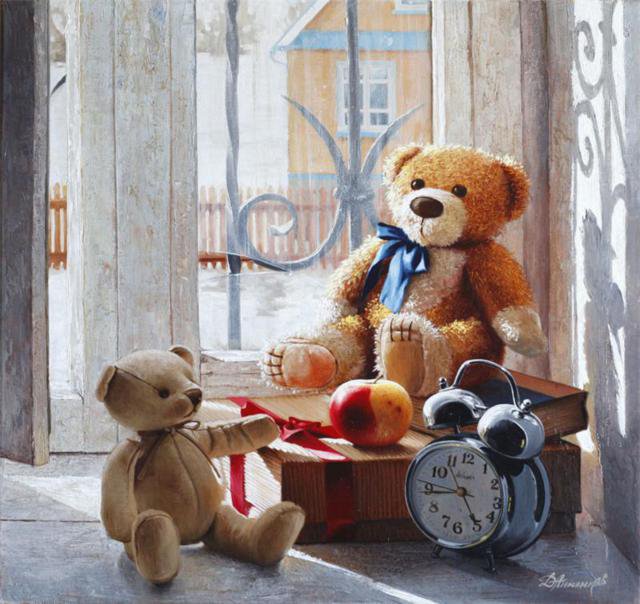 Мишки на окне (худ.Д.Анненков) - мишки, игрушки - оригинал