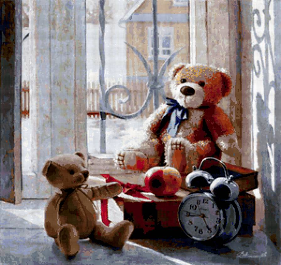 Мишки на окне (худ.Д.Анненков) - игрушки, мишки - предпросмотр