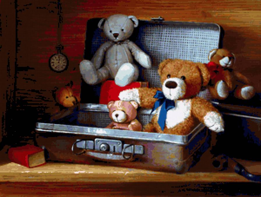 Мишки в чемодане (худ. Д.Анненков) - мишки, медвежата, игрушки - предпросмотр