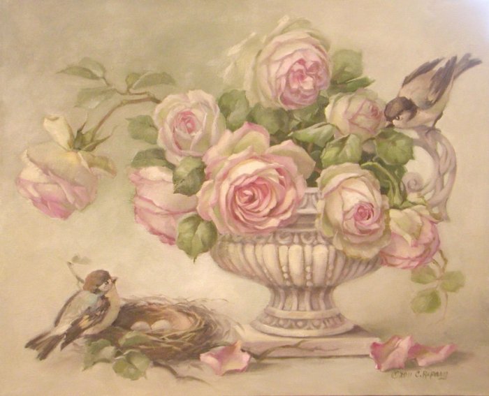 розы, птички - птицы, времена года, цветы - оригинал
