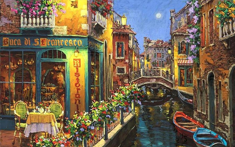 Канал Венеции - картина, венеция, италия, пейзаж, город - оригинал
